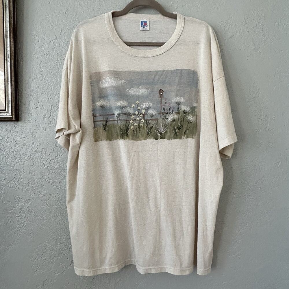 Vintage Russell T Shirt XXL USA Single Stitch Thin Cottage Core Boho Nature